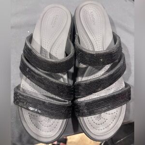 CROCS Women's Black Sequin wedge Sandals